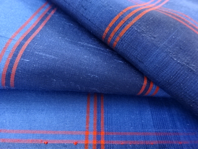  アンティーク　格子織り出し手織り節紬着物アンサンブル